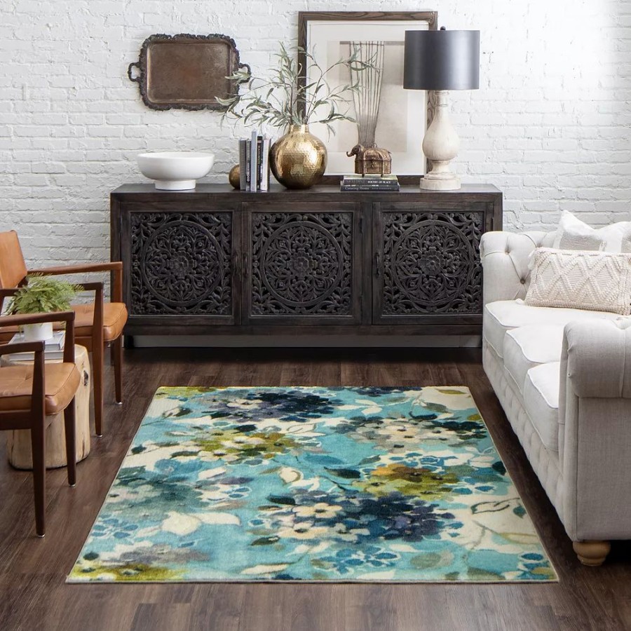 Mohawk Home * | Mohawk Home Mohawk Home Hydrangea Blooms Aqua Area Rug