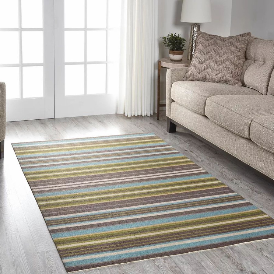 Waverly * | Waverly Sun N' Shade Paddock Shawl Striped Indoor Outdoor Rug Platinum