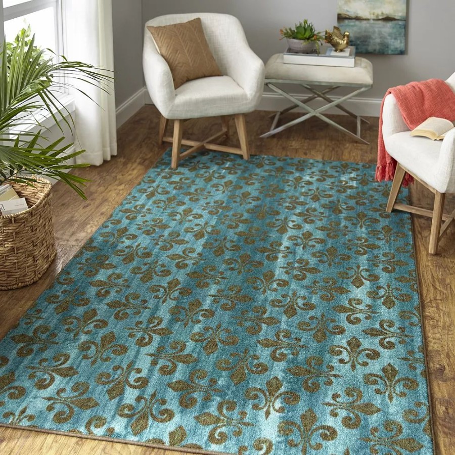 Mohawk Home * | Mohawk Home Mohawk Home Fleur De Lis Teal Area Rug