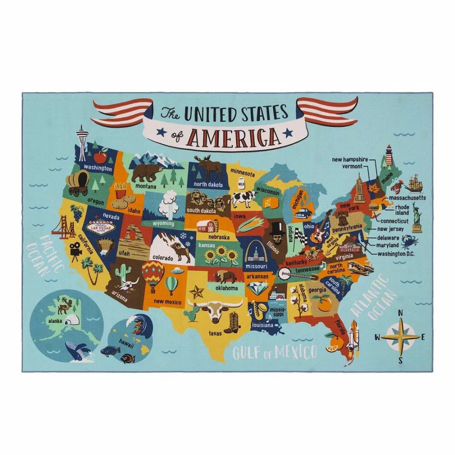 Gertmenian * | Gertmenian Teach Me Education Usa Map 6'2" X 9'6" Rug