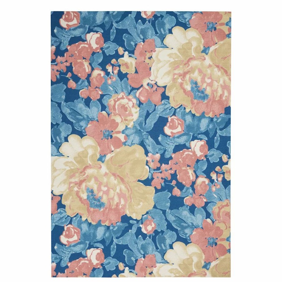 Waverly * | Waverly Sun N' Shade Floral Fun Blue Outdoor Rug